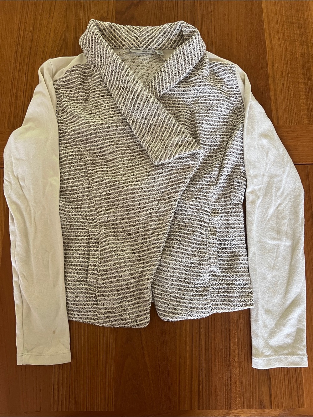Halogen Beige Textured Jacket XS Striped Front Snap Closure Pockets Lightweight